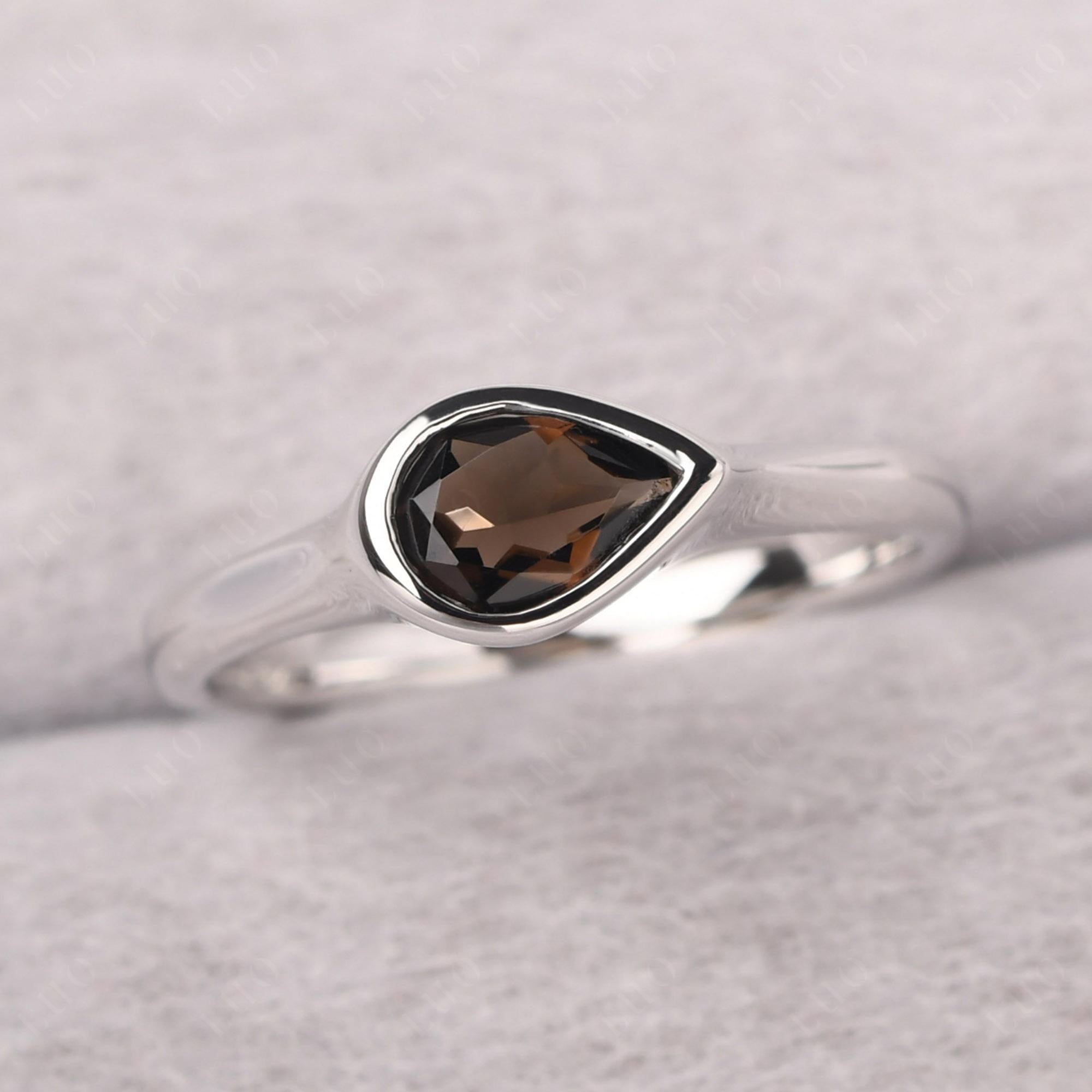 Horizontal Pear Smoky Quartz Engagement Ring - LUO Jewelry