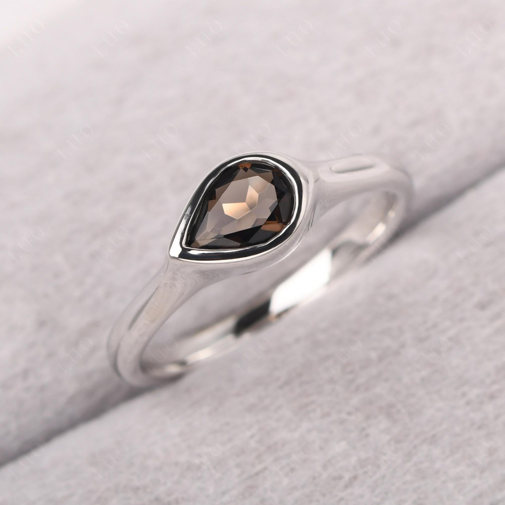 Horizontal Pear Smoky Quartz Engagement Ring - LUO Jewelry