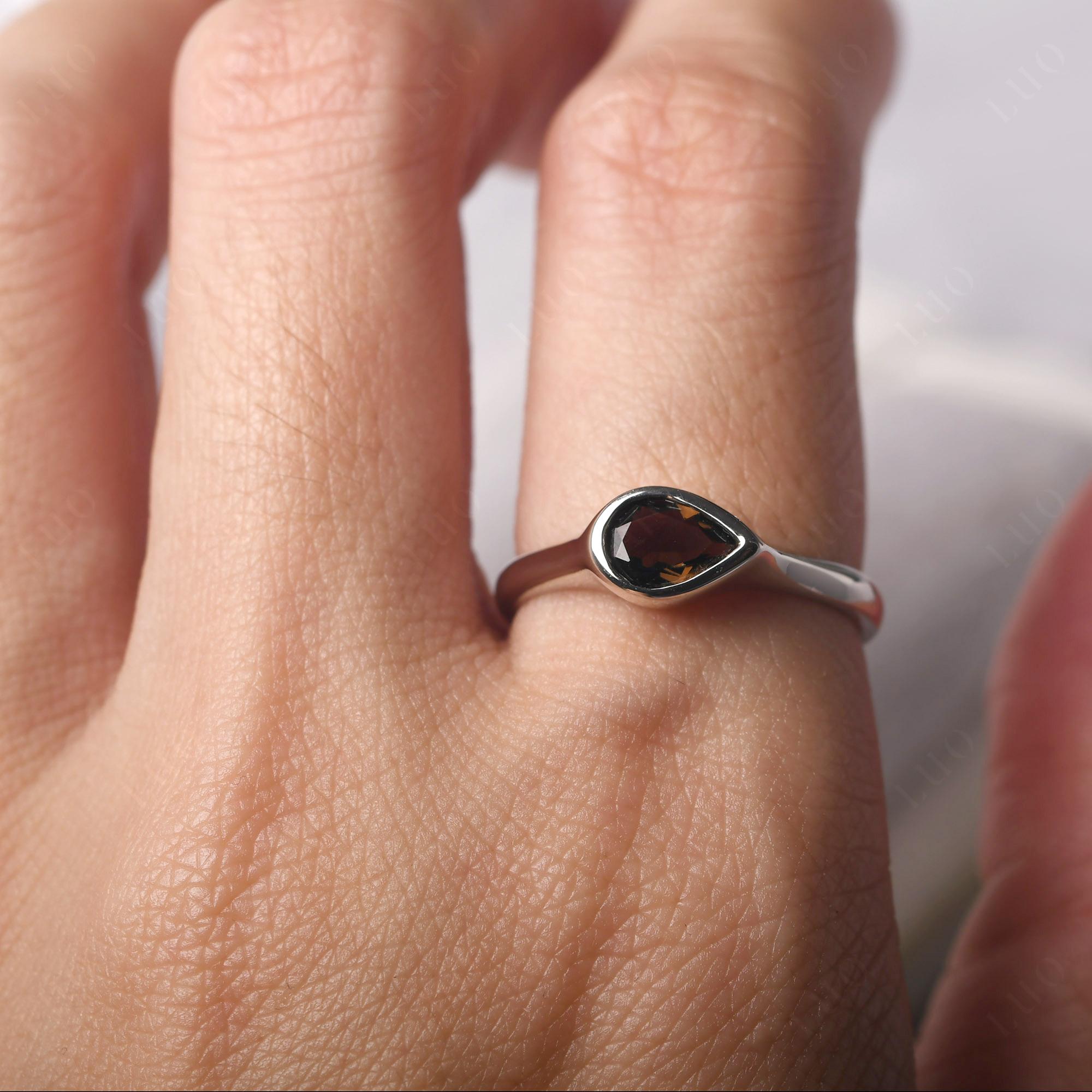 Horizontal Pear Smoky Quartz Engagement Ring - LUO Jewelry