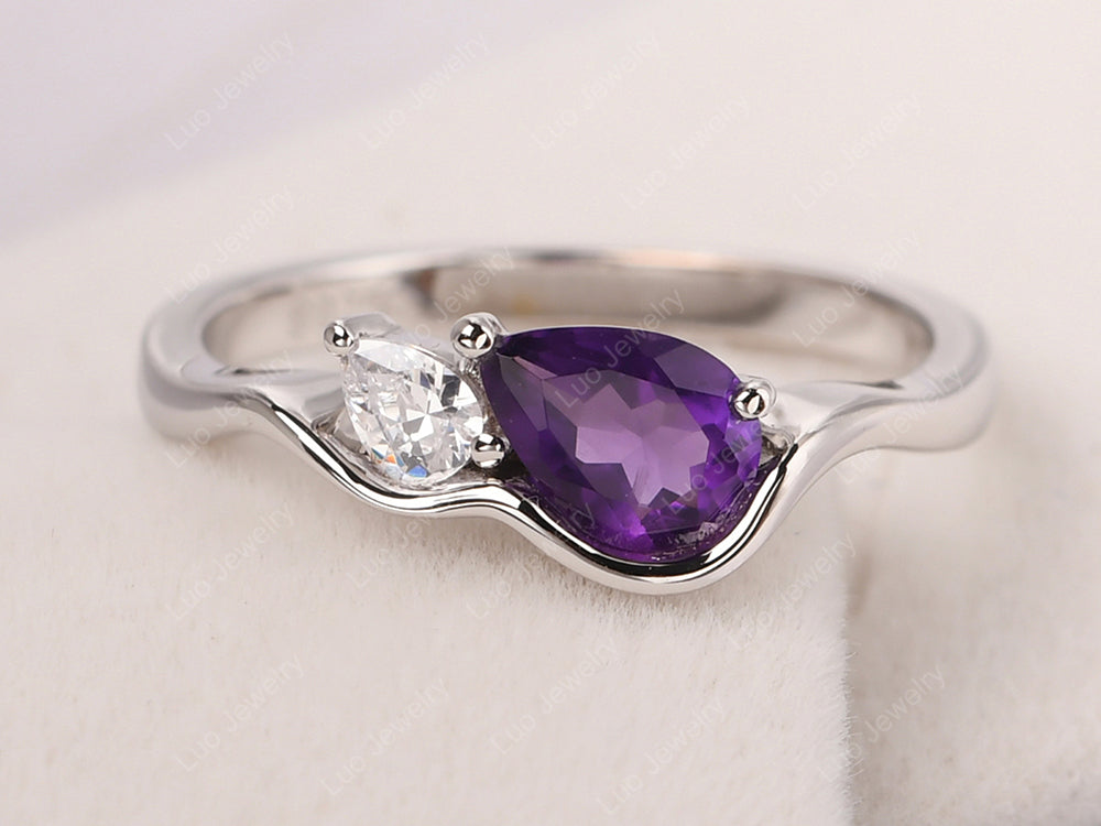 Unique Mothers Rings 2 Stones Amethyst Ring - LUO Jewelry