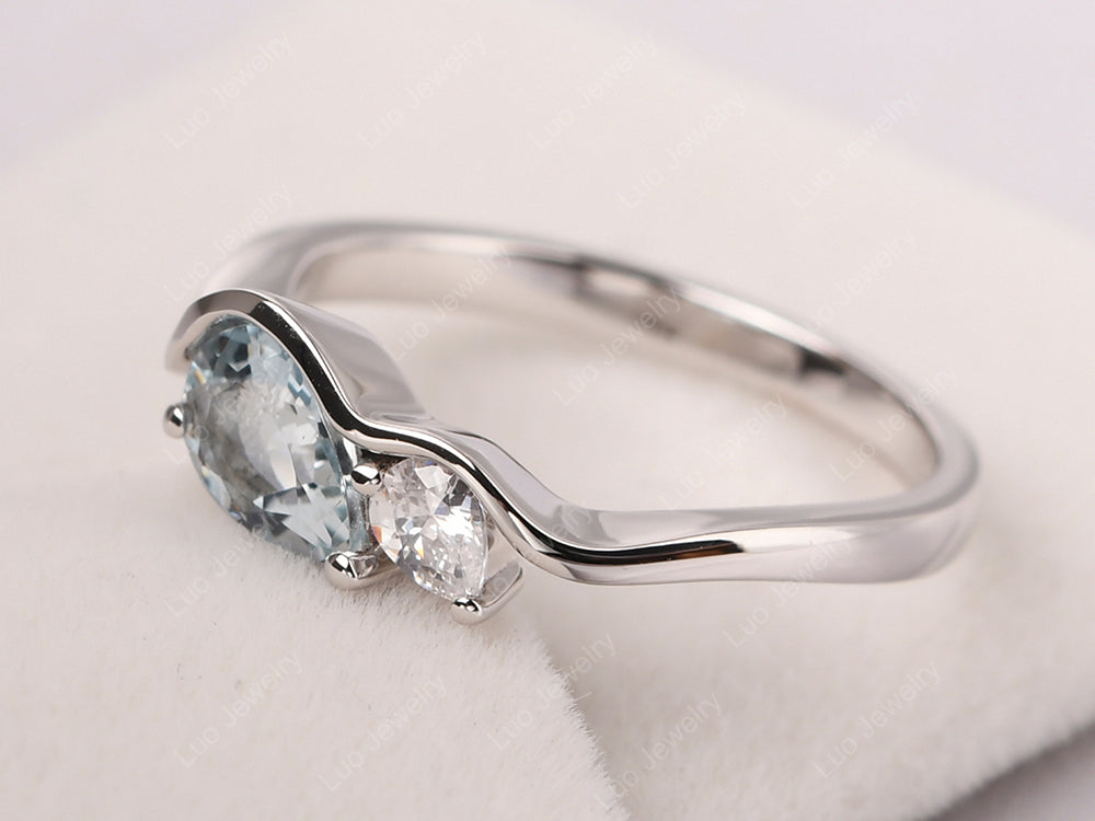 Unique Mothers Rings 2 Stones Aquamarine Ring - LUO Jewelry