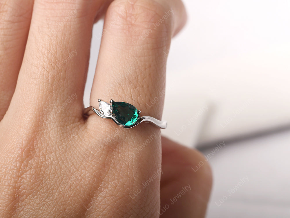 Unique Mothers Rings 2 Stones Emerald Ring - LUO Jewelry