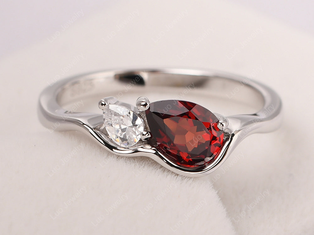 Unique Mothers Rings 2 Stones Garnet Ring - LUO Jewelry