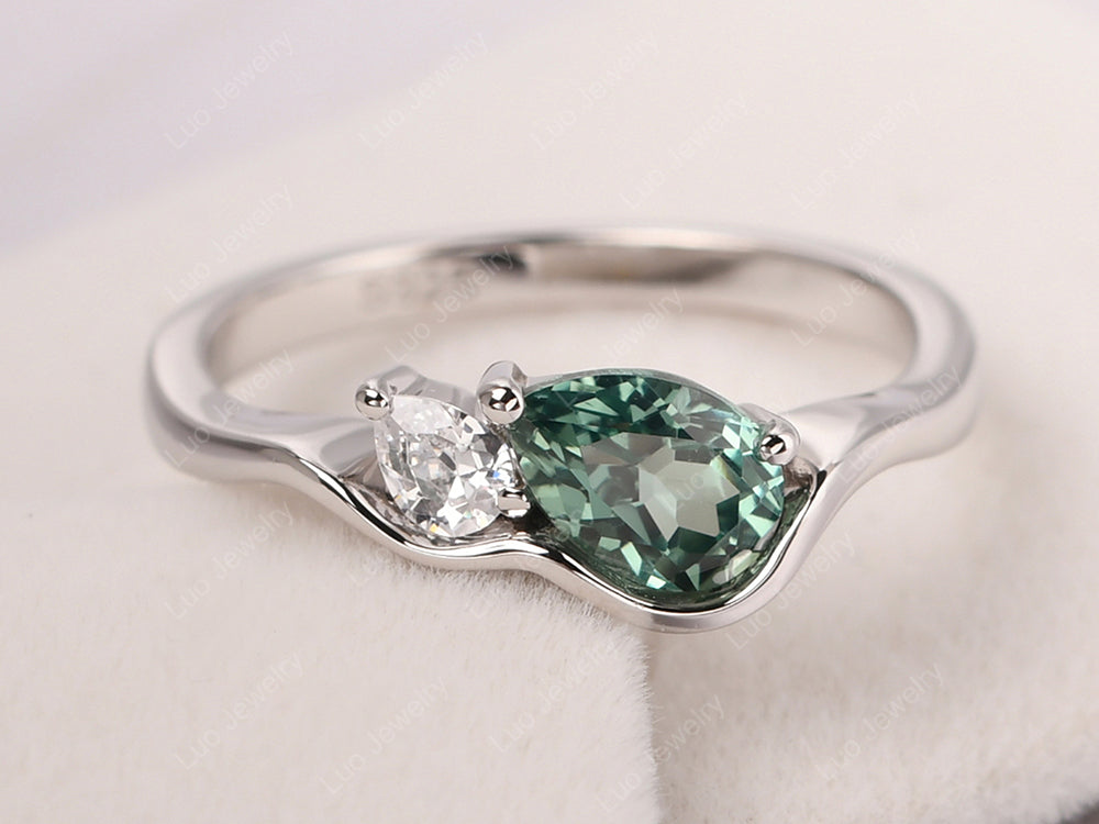 Unique Mothers Rings 2 Stones Green Sapphire Ring - LUO Jewelry