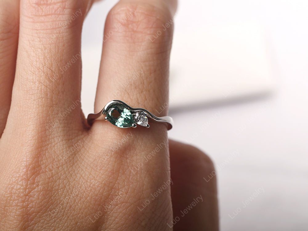 Unique Mothers Rings 2 Stones Green Sapphire Ring - LUO Jewelry