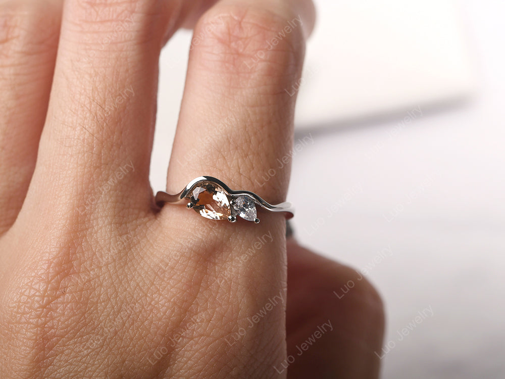 Unique Mothers Rings 2 Stones Morganite Ring - LUO Jewelry