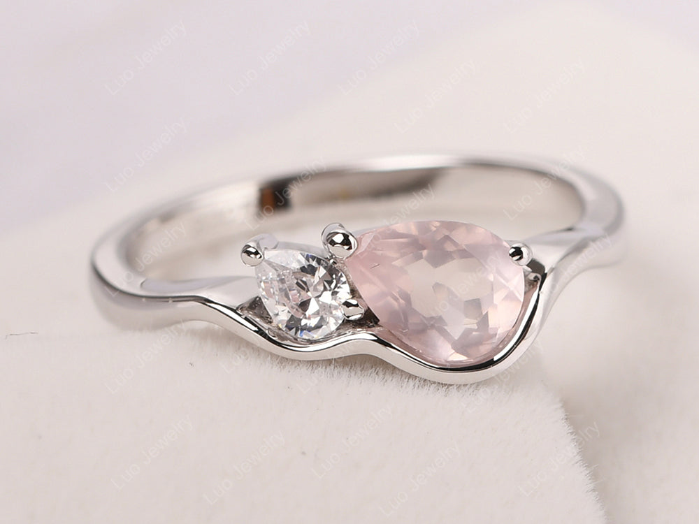 Unique Mothers Rings 2 Stones Rose Quartz Ring - LUO Jewelry