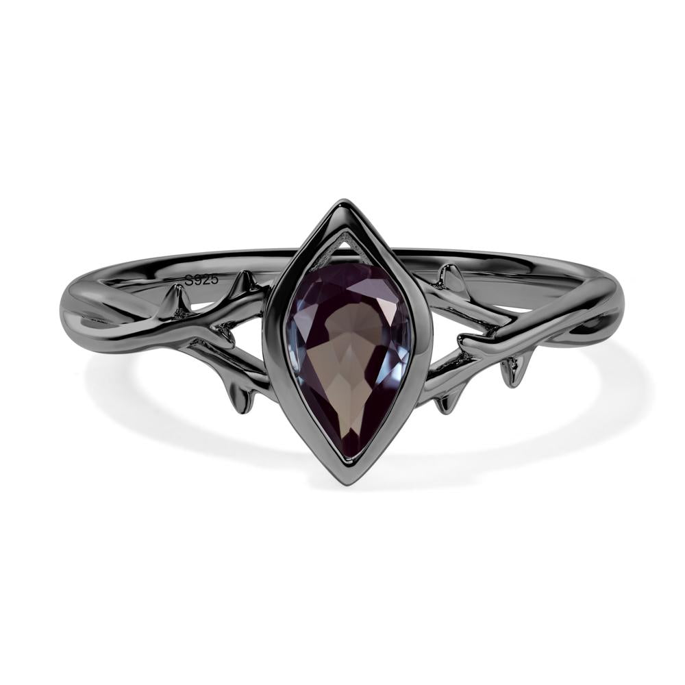 Twig Lab Grown Alexandrite Bezel Set Ring - LUO Jewelry #metal_black finish sterling silver