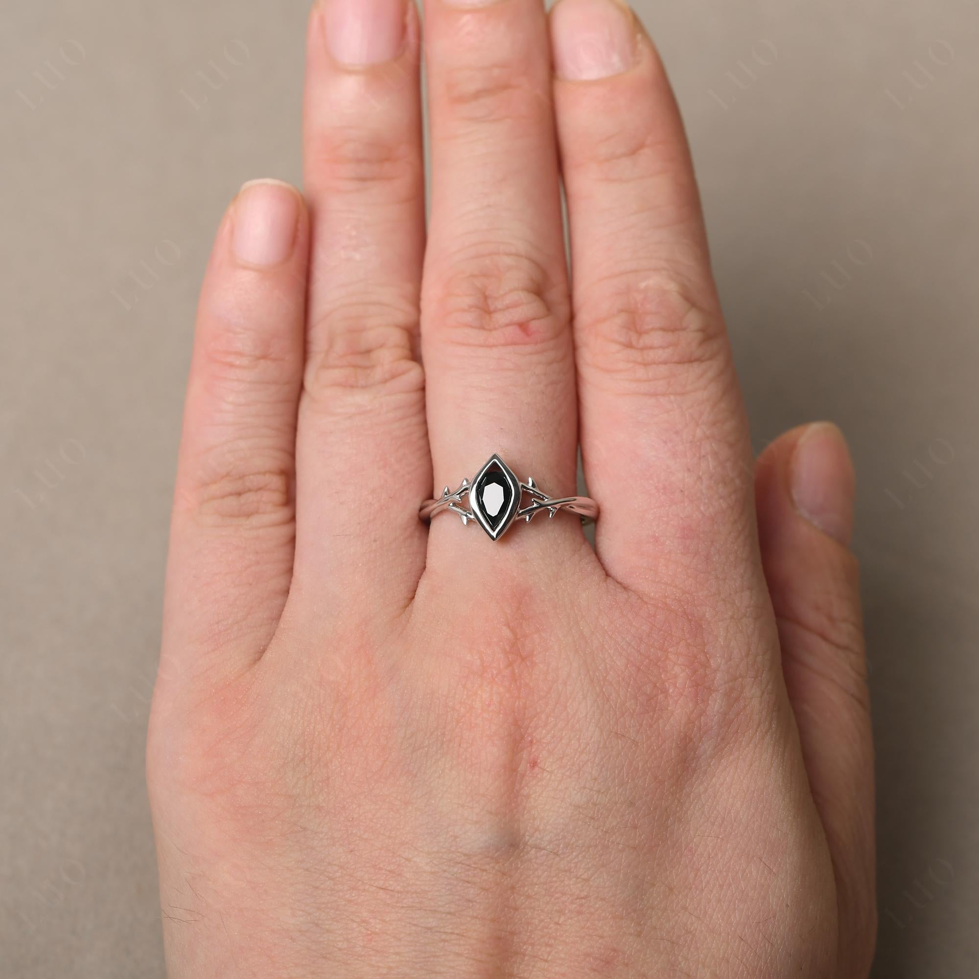 Twig Black Spinel Bezel Set Ring - LUO Jewelry