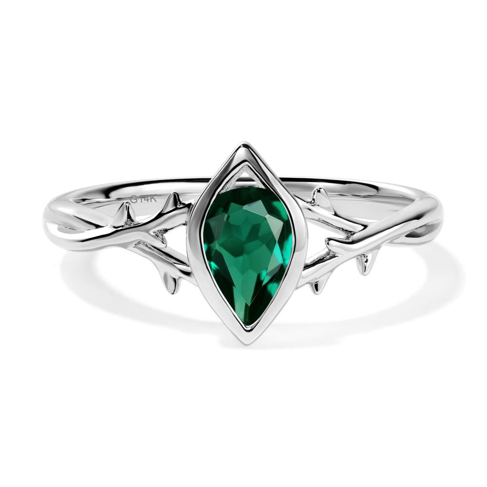 Twig Emerald Bezel Set Ring - LUO Jewelry #metal_14k white gold