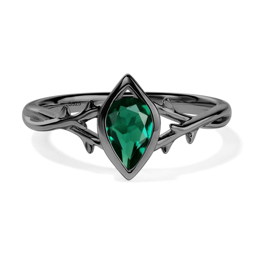 Twig Emerald Bezel Set Ring - LUO Jewelry #metal_black finish sterling silver