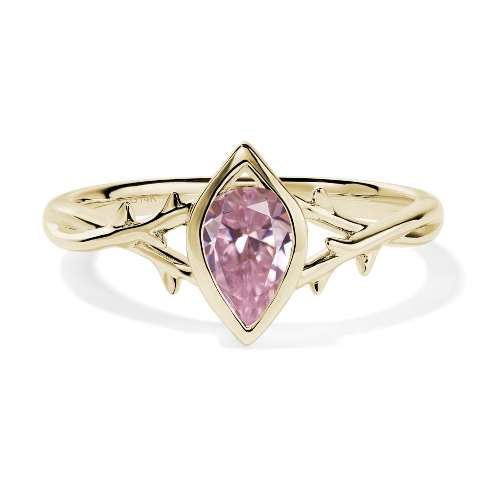Twig Pink Cubic Zirconia Bezel Set Ring - LUO Jewelry #metal_14k yellow gold