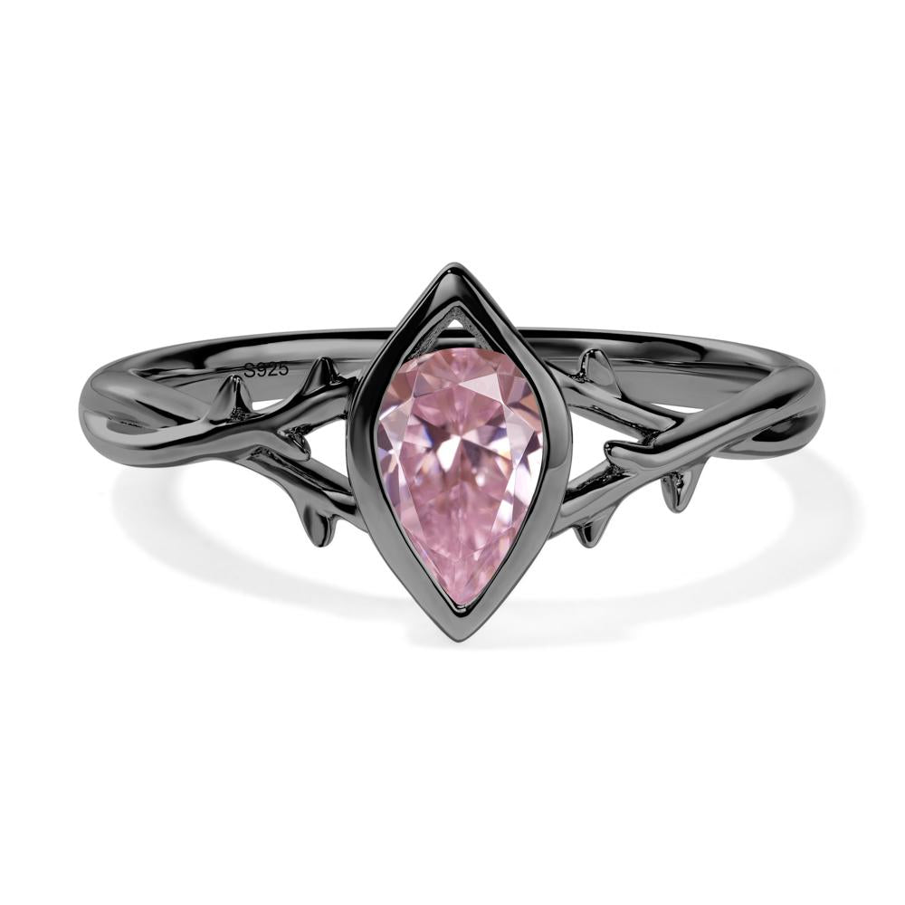 Twig Pink Cubic Zirconia Bezel Set Ring - LUO Jewelry #metal_black finish sterling silver