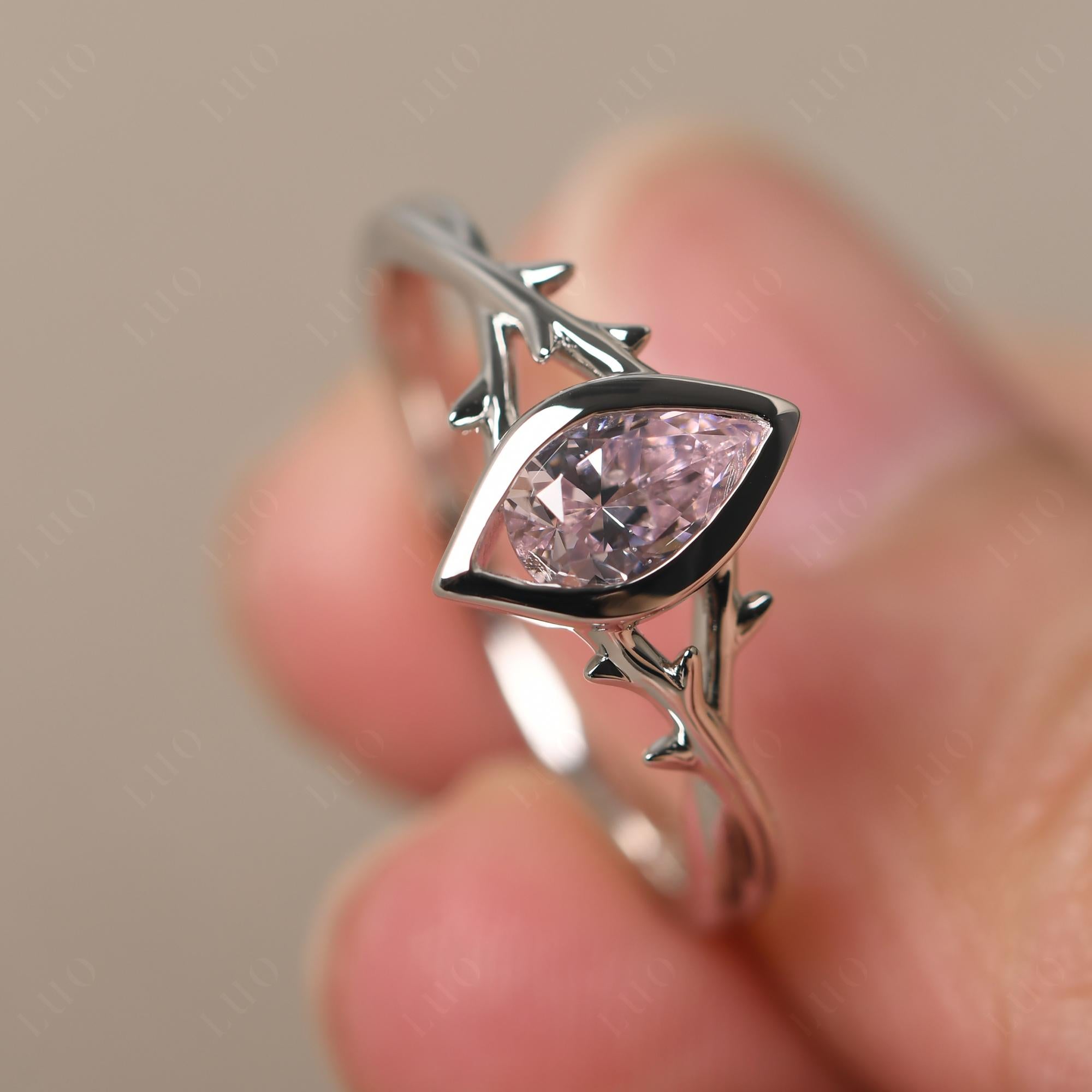 Twig Pink Cubic Zirconia Bezel Set Ring - LUO Jewelry