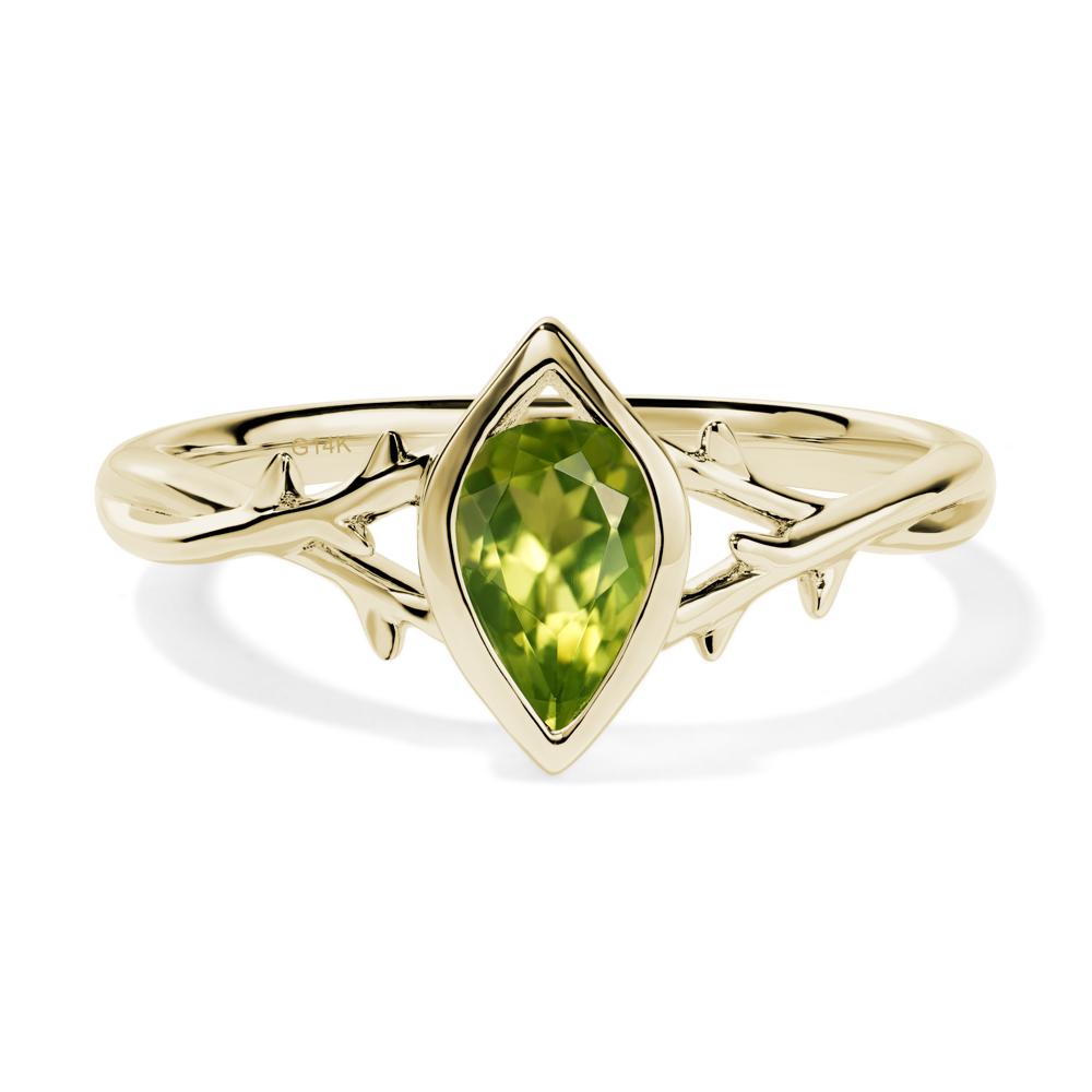 Twig Peridot Bezel Set Ring - LUO Jewelry #metal_14k yellow gold
