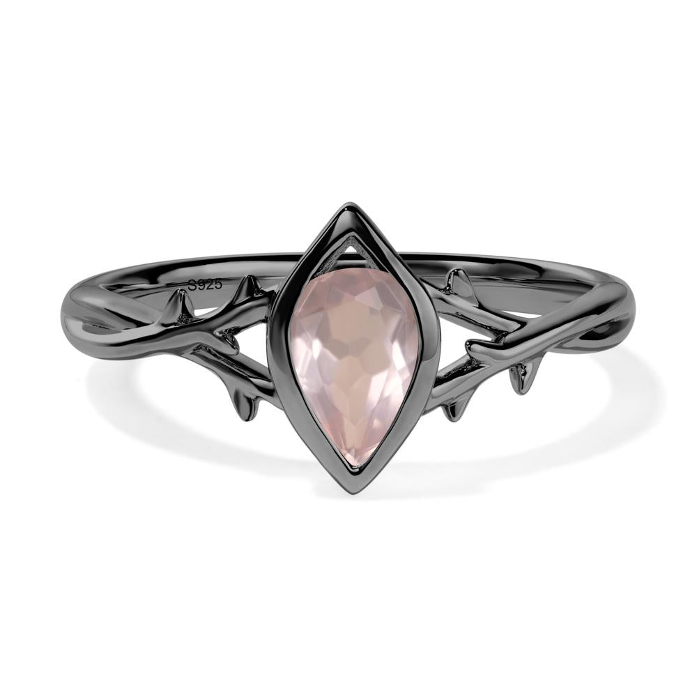 Twig Rose Quartz Bezel Set Ring - LUO Jewelry #metal_black finish sterling silver