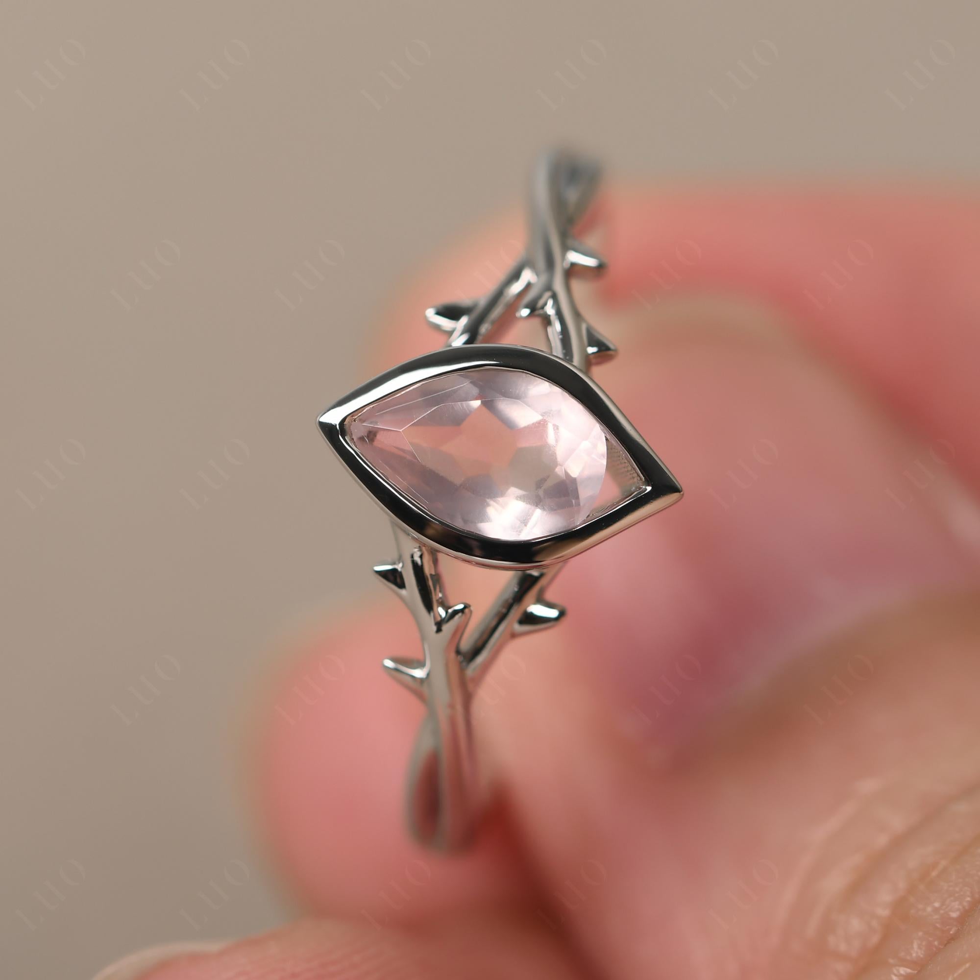 Twig Rose Quartz Bezel Set Ring - LUO Jewelry
