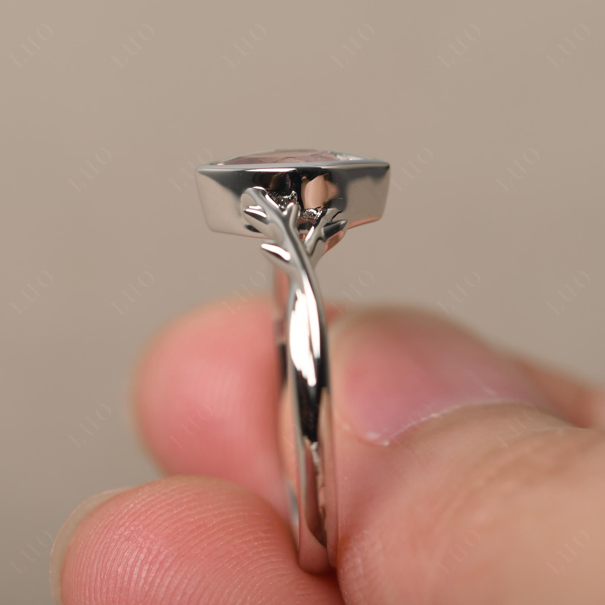 Twig Rose Quartz Bezel Set Ring - LUO Jewelry