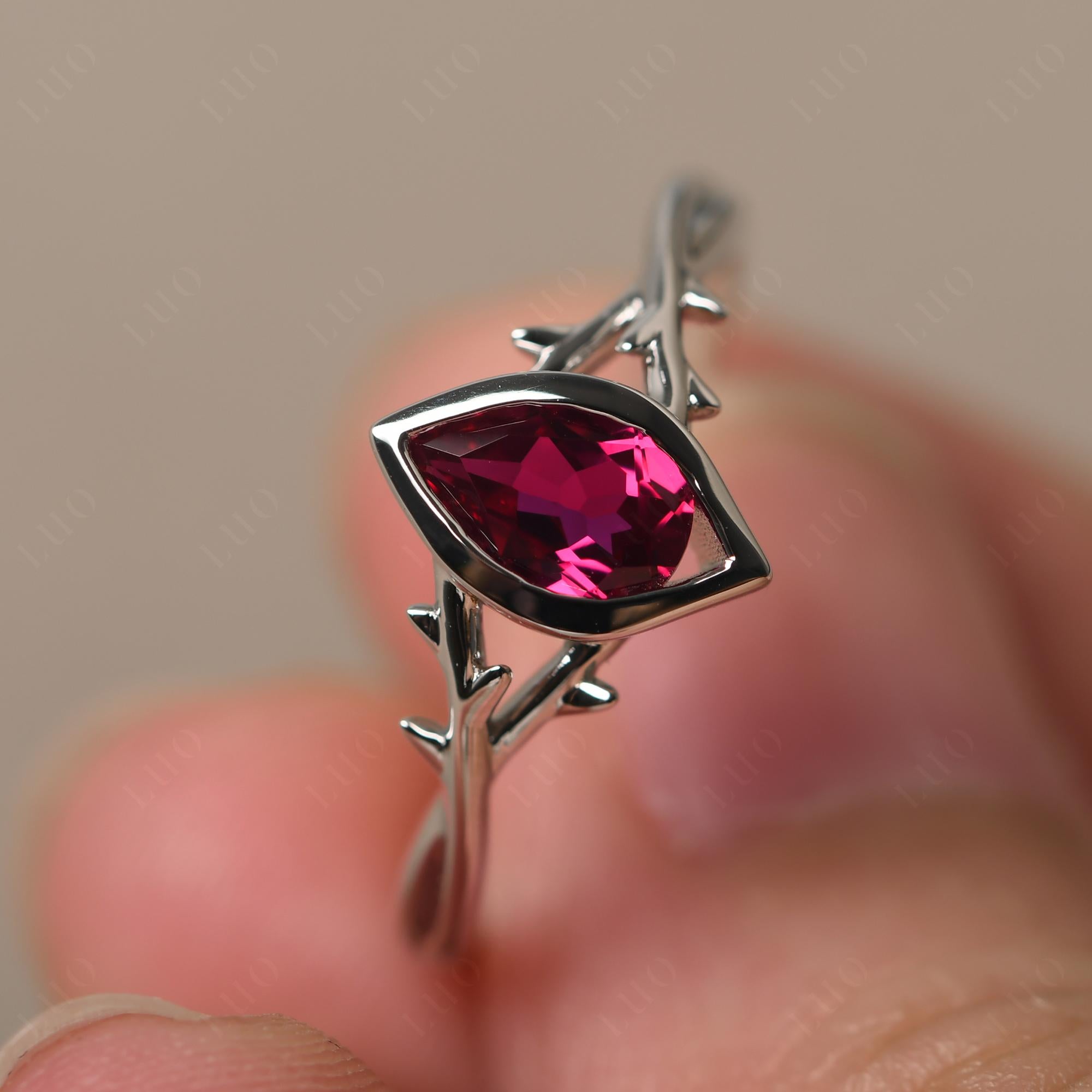 Twig Lab Created Ruby Bezel Set Ring - LUO Jewelry