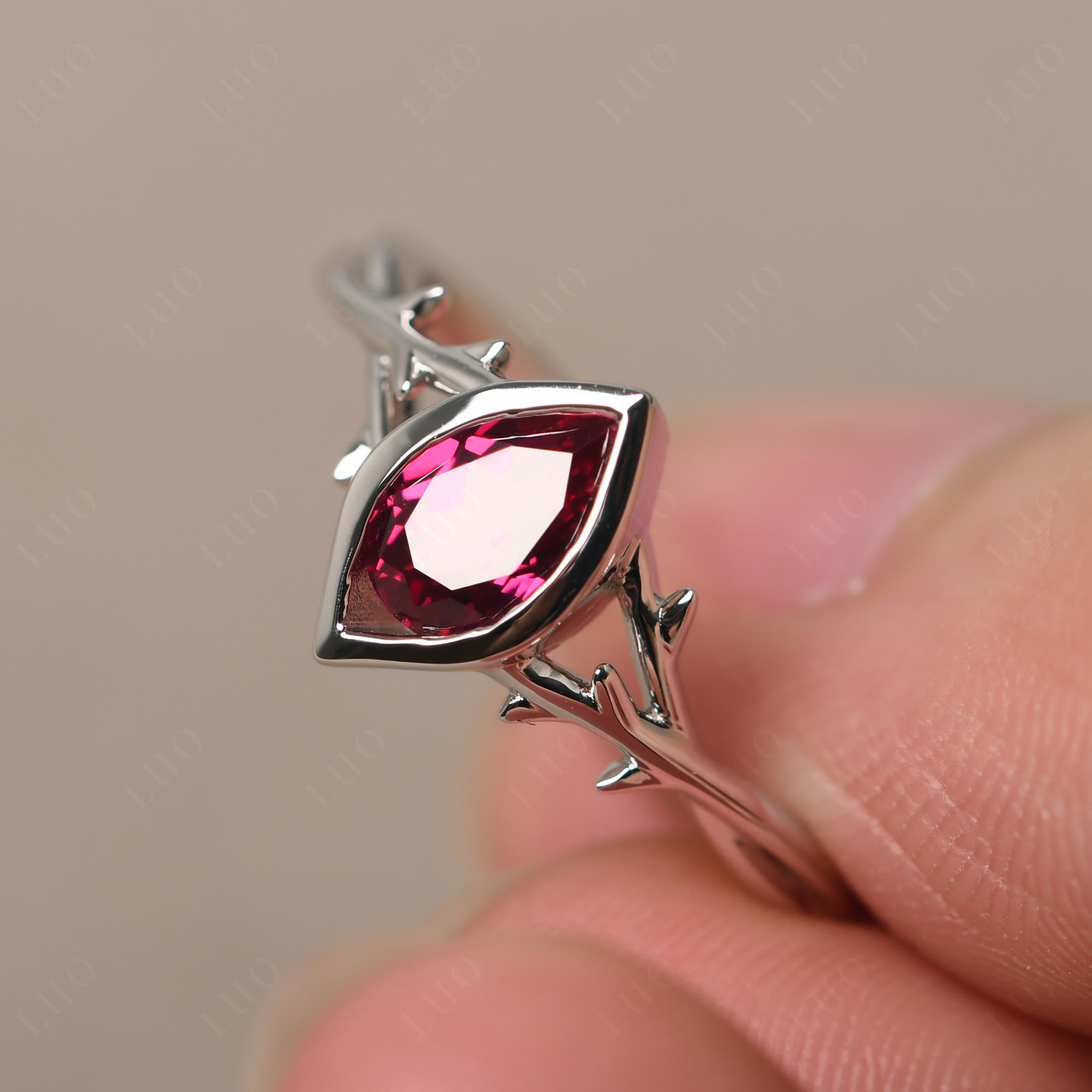 Twig Lab Created Ruby Bezel Set Ring - LUO Jewelry