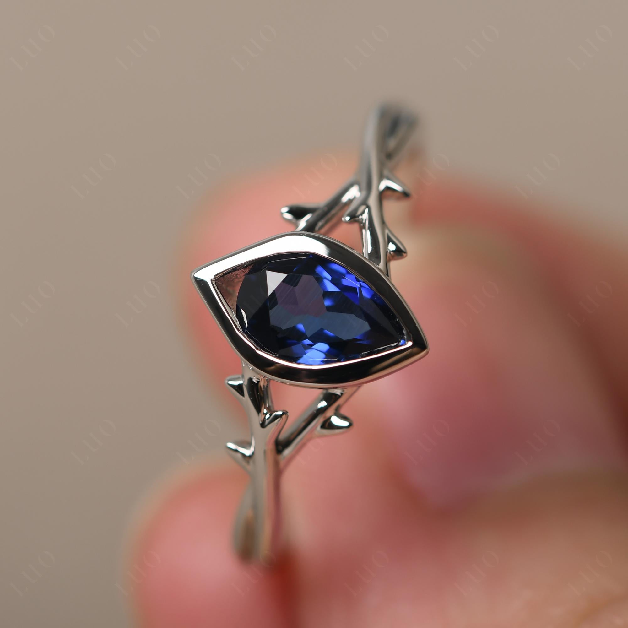 Twig Sapphire Bezel Set Ring - LUO Jewelry