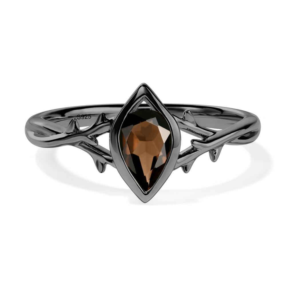 Twig Smoky Quartz Bezel Set Ring - LUO Jewelry #metal_black finish sterling silver