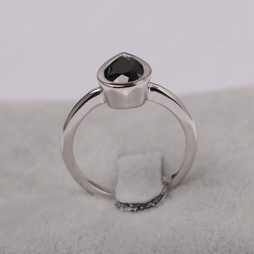 Pear Shaped Black Stone Bezel Set Ring Silver - LUO Jewelry
