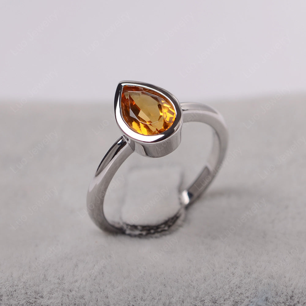 Pear Shaped Citrine Bezel Set Ring Silver - LUO Jewelry