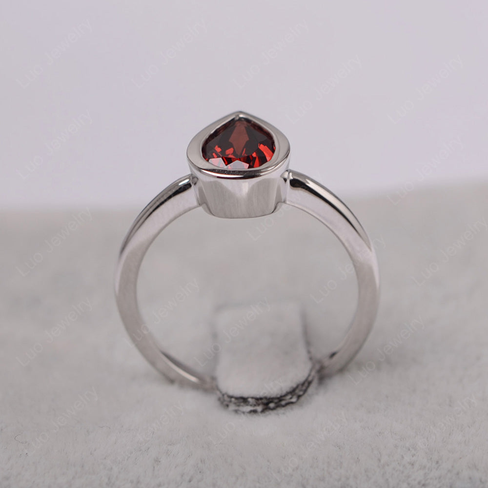 Pear Shaped Garnet Bezel Set Ring Silver - LUO Jewelry