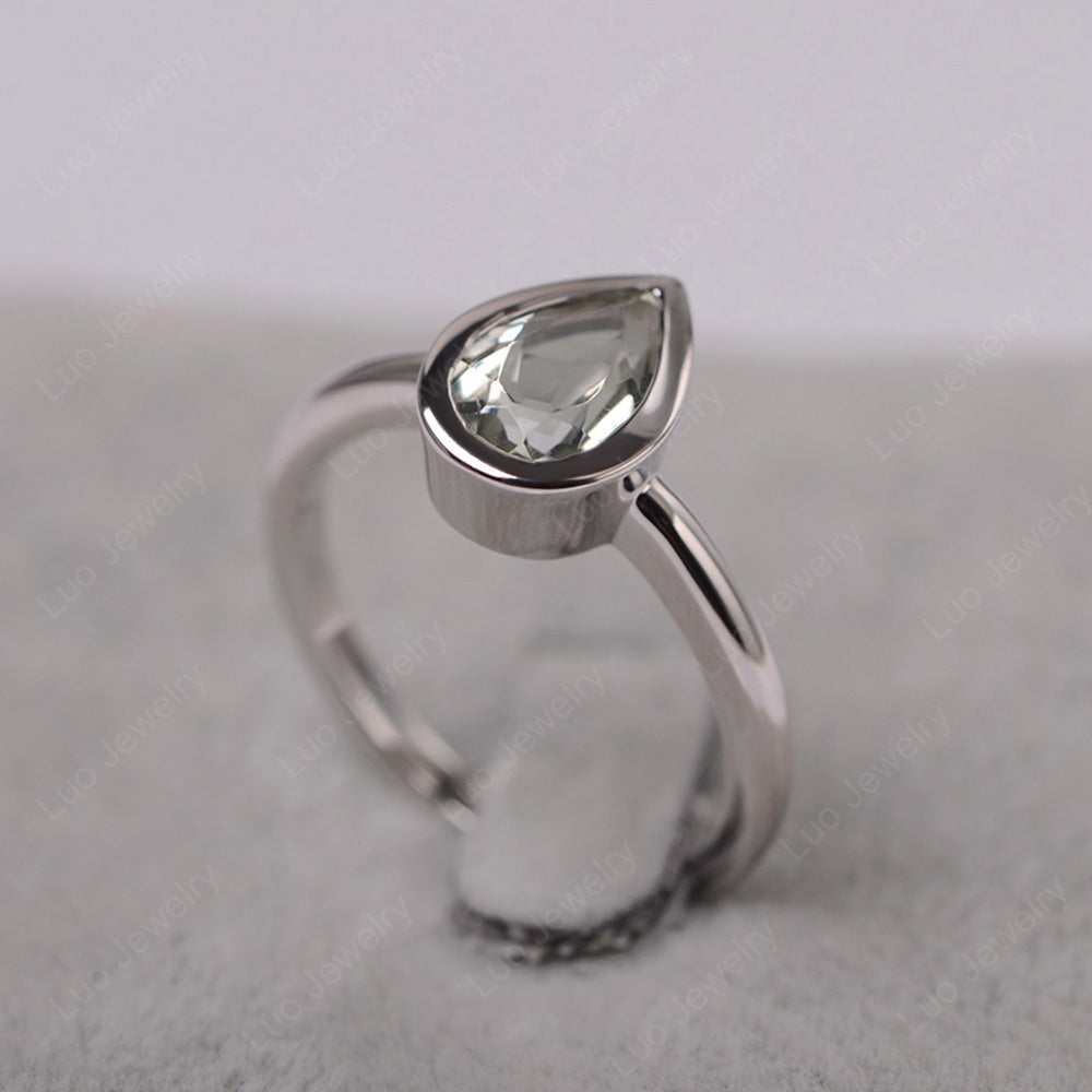 Pear Shaped Green Amethyst Bezel Set Ring Silver - LUO Jewelry