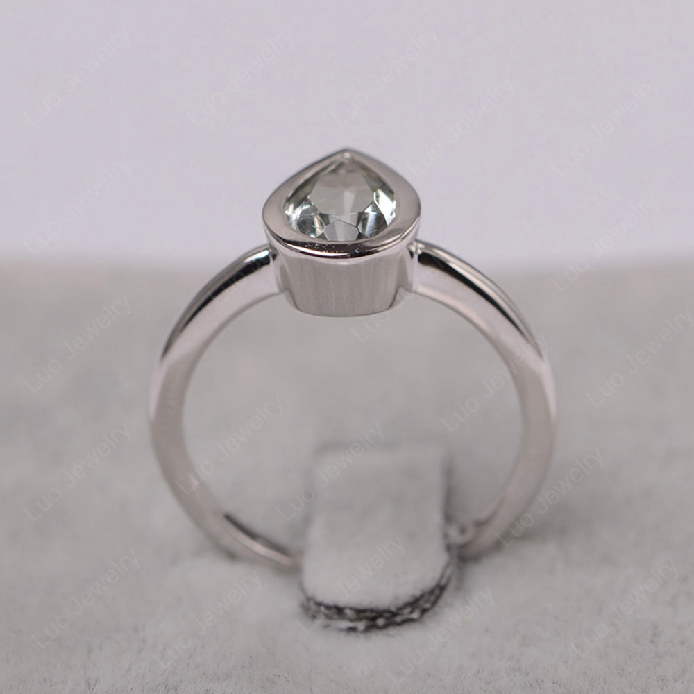 Pear Shaped Green Amethyst Bezel Set Ring Silver - LUO Jewelry