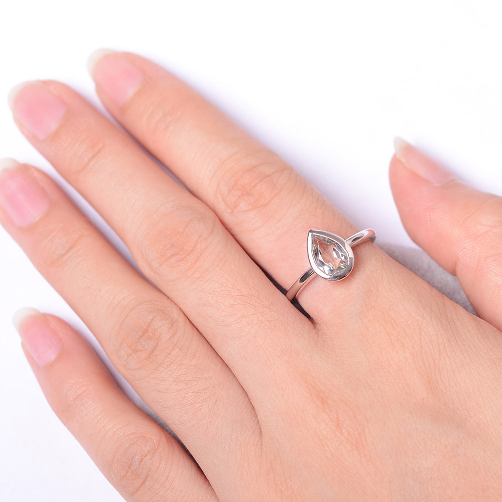 Pear Shaped Green Amethyst Bezel Set Ring Silver - LUO Jewelry