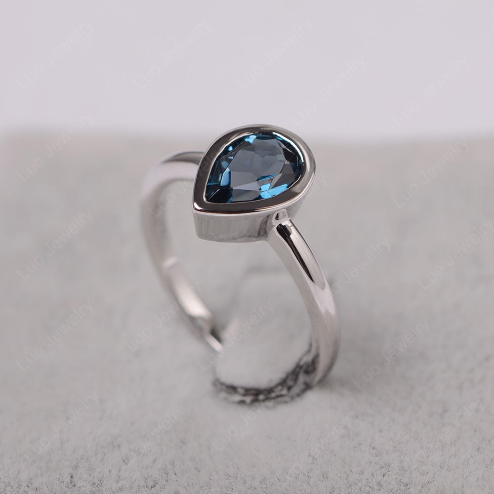 Pear Shaped London Blue Topaz Bezel Set Ring Silver - LUO Jewelry