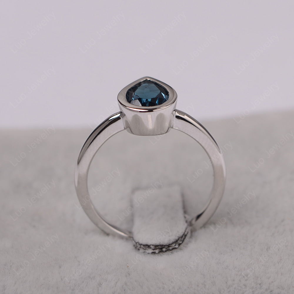 Pear Shaped London Blue Topaz Bezel Set Ring Silver - LUO Jewelry