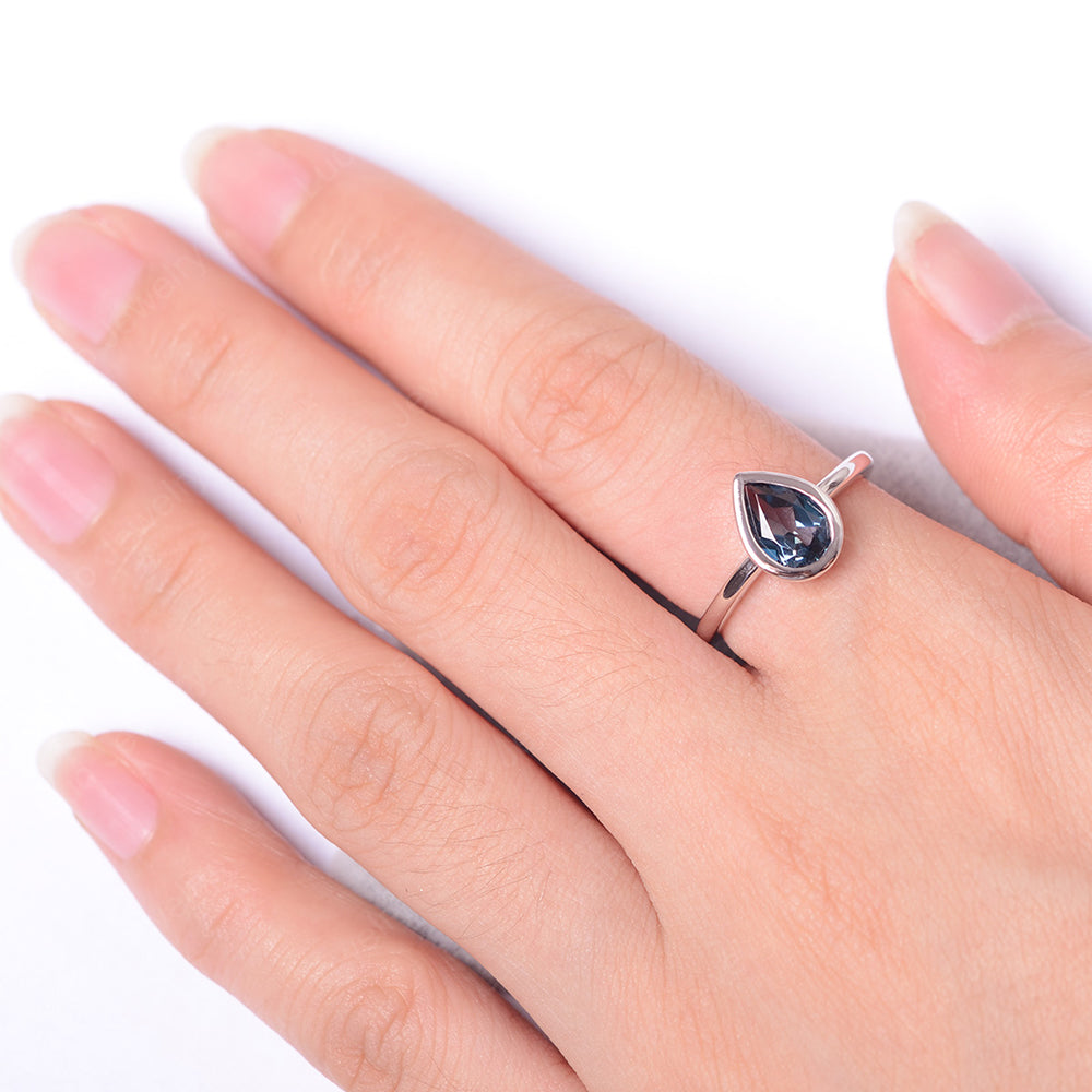 Pear Shaped London Blue Topaz Bezel Set Ring Silver - LUO Jewelry