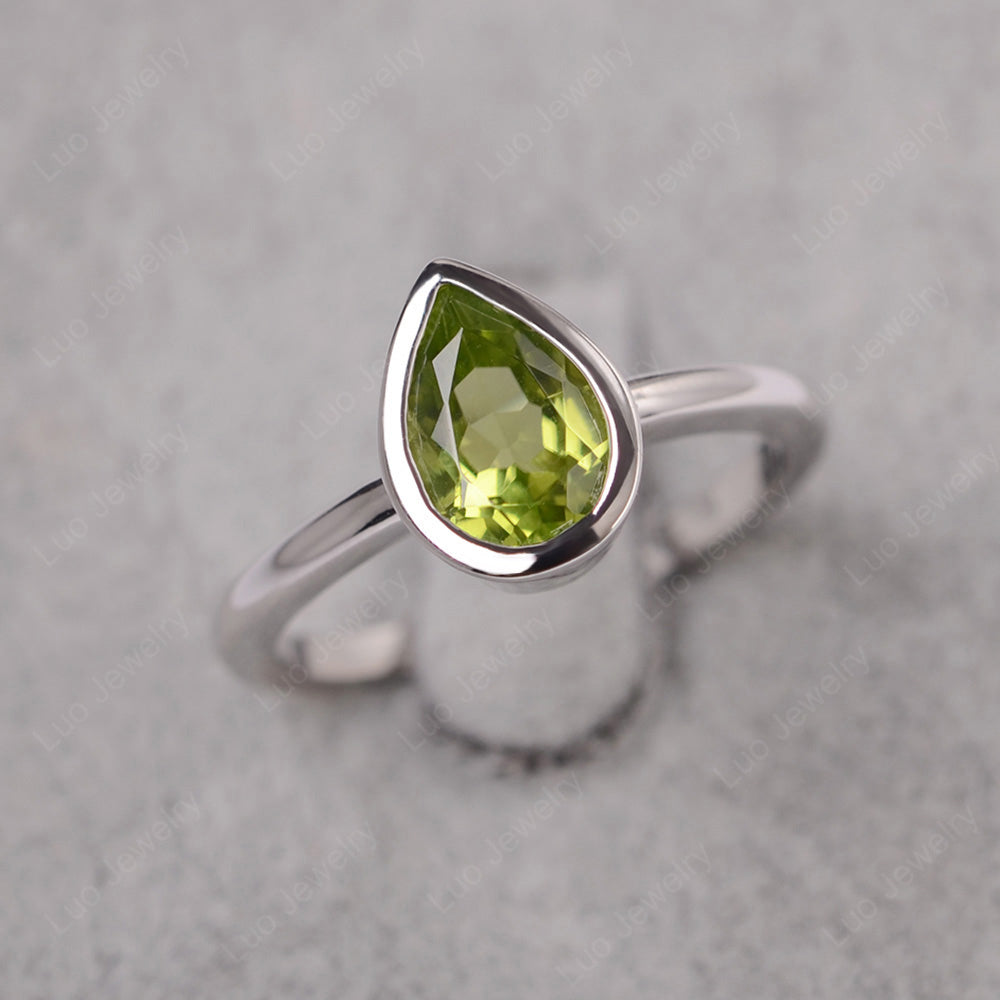 Pear Shaped Peridot Bezel Set Ring Silver - LUO Jewelry