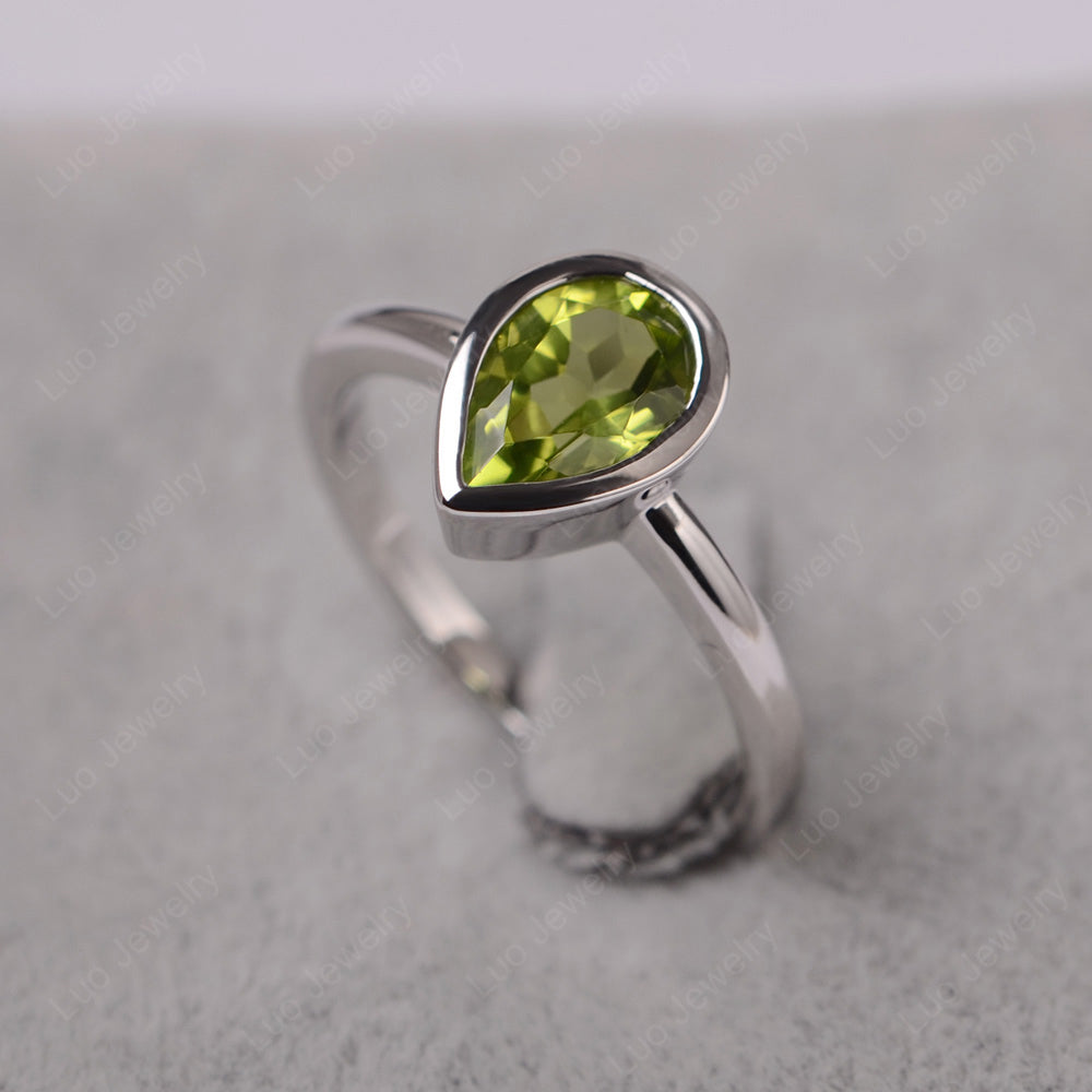 Pear Shaped Peridot Bezel Set Ring Silver - LUO Jewelry