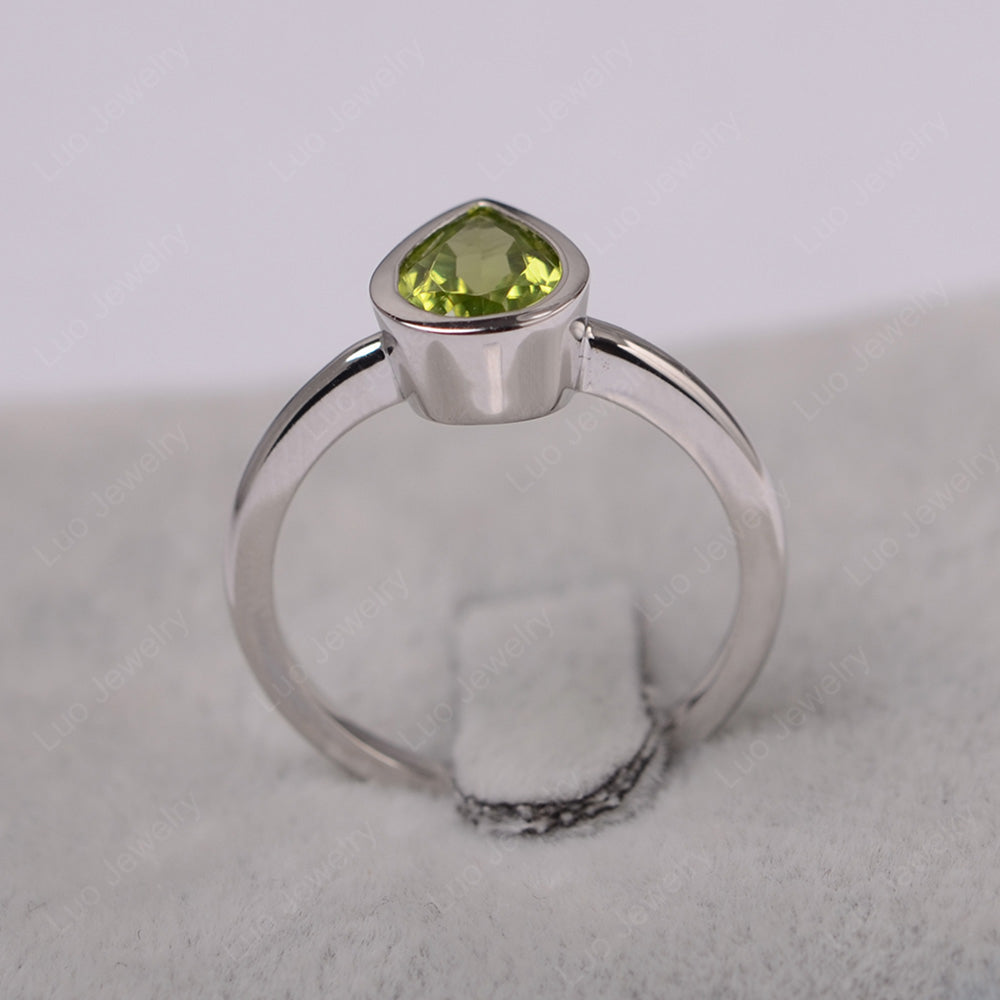 Pear Shaped Peridot Bezel Set Ring Silver - LUO Jewelry