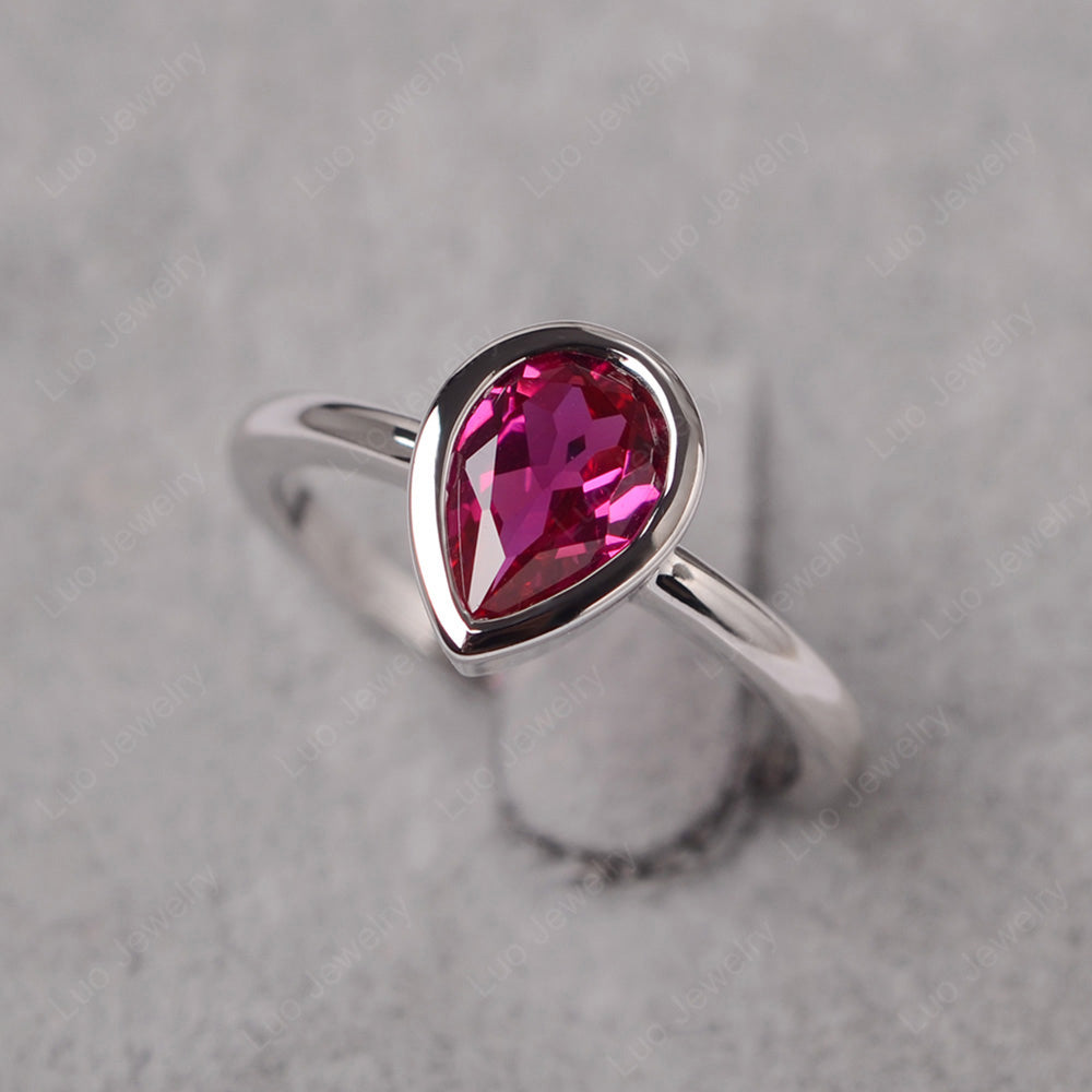 Pear Shaped Ruby Bezel Set Ring Silver - LUO Jewelry