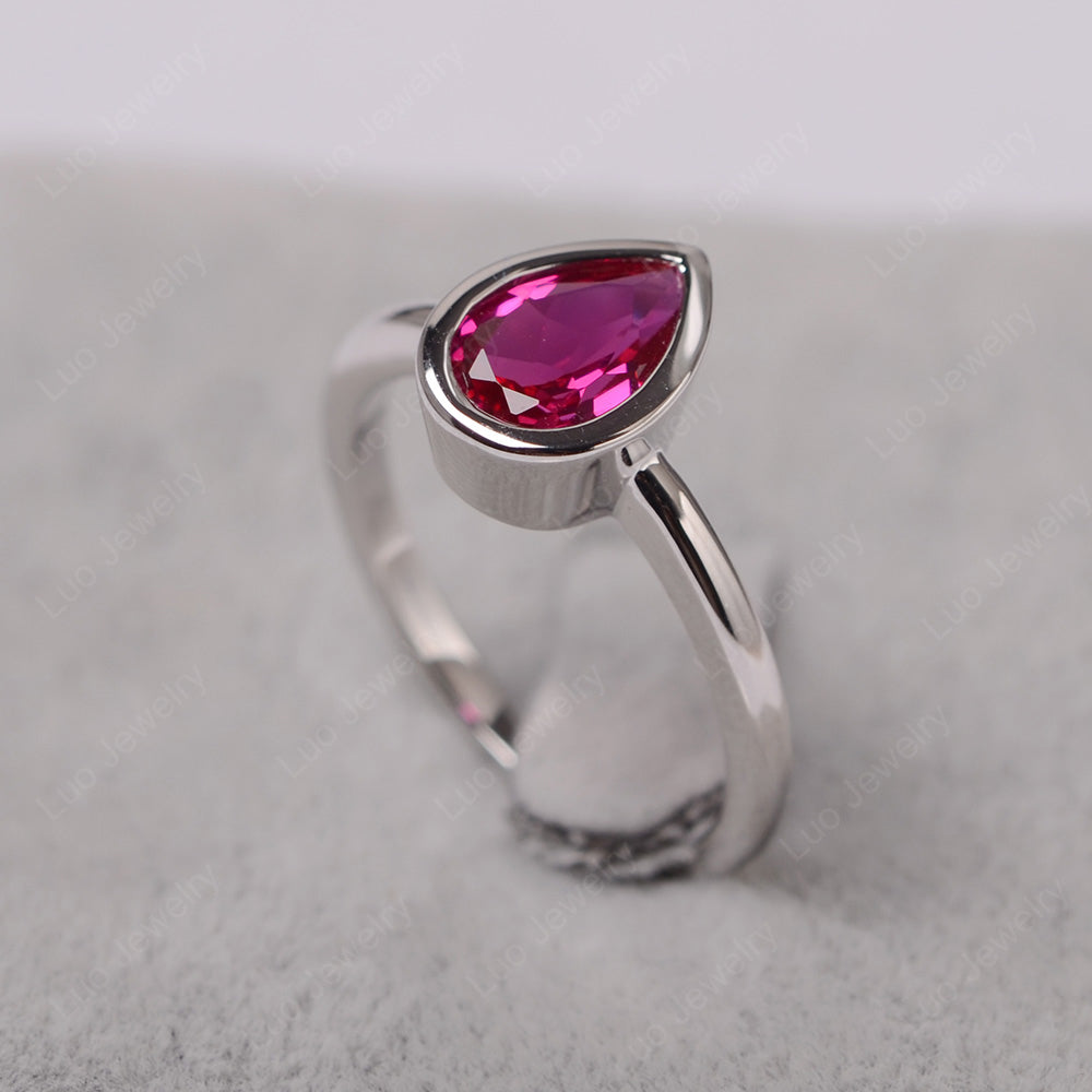 Pear Shaped Ruby Bezel Set Ring Silver - LUO Jewelry