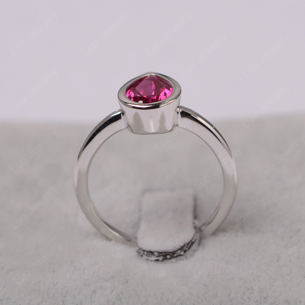Pear Shaped Ruby Bezel Set Ring Silver - LUO Jewelry