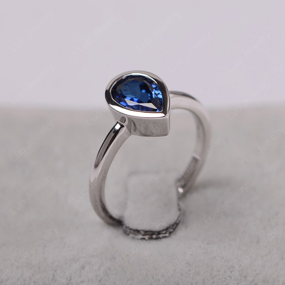 Pear Shaped Lab Sapphire Bezel Set Ring Silver - LUO Jewelry