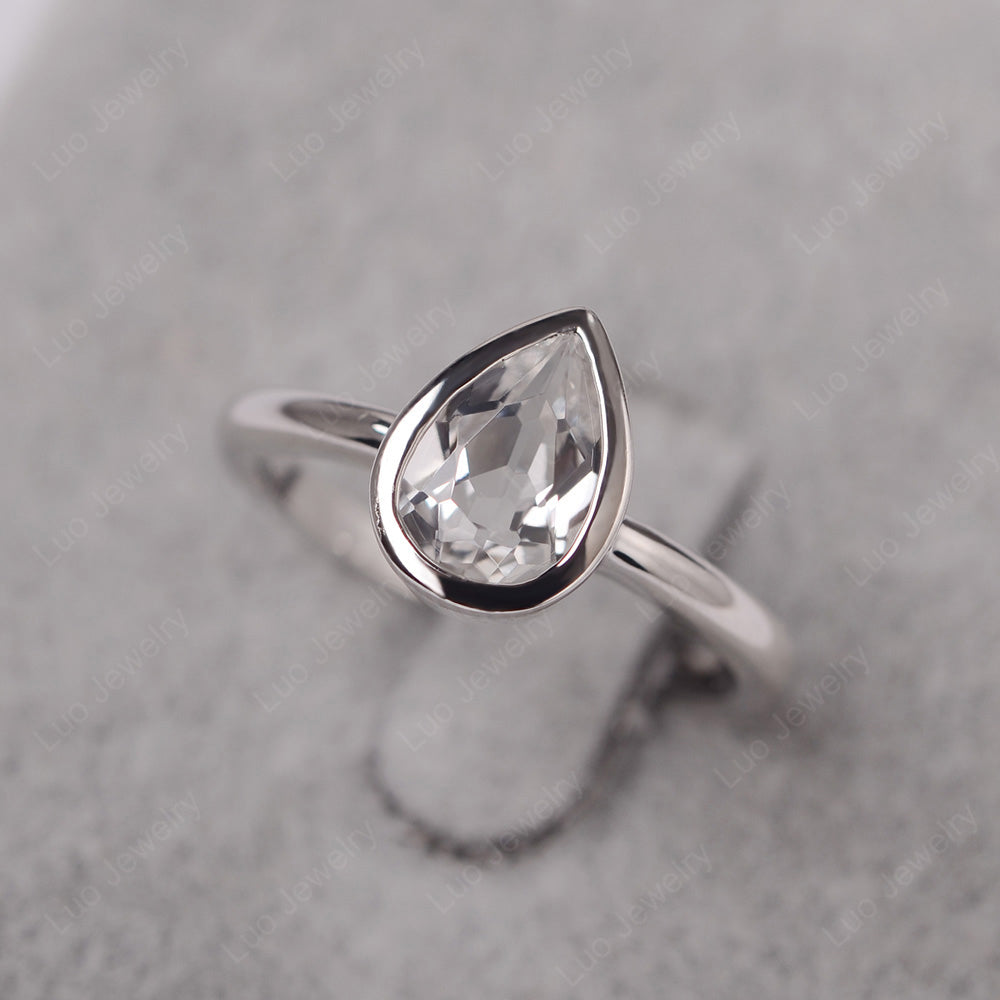 Pear Shaped White Topaz Bezel Set Ring Silver - LUO Jewelry