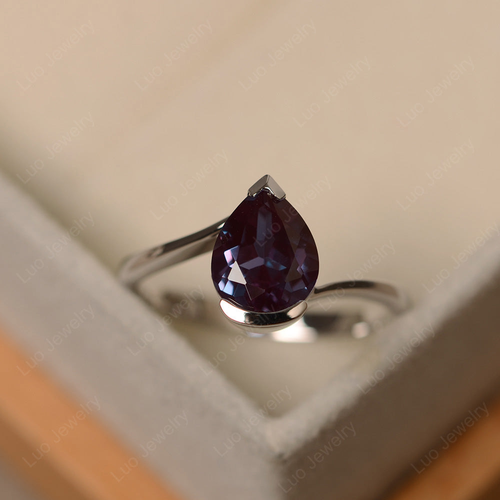 Pear Shaped Alexandrite Solitaire Engagement Ring - LUO Jewelry