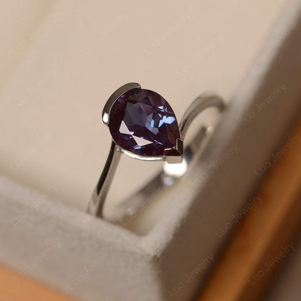 Pear Shaped Alexandrite Solitaire Engagement Ring - LUO Jewelry