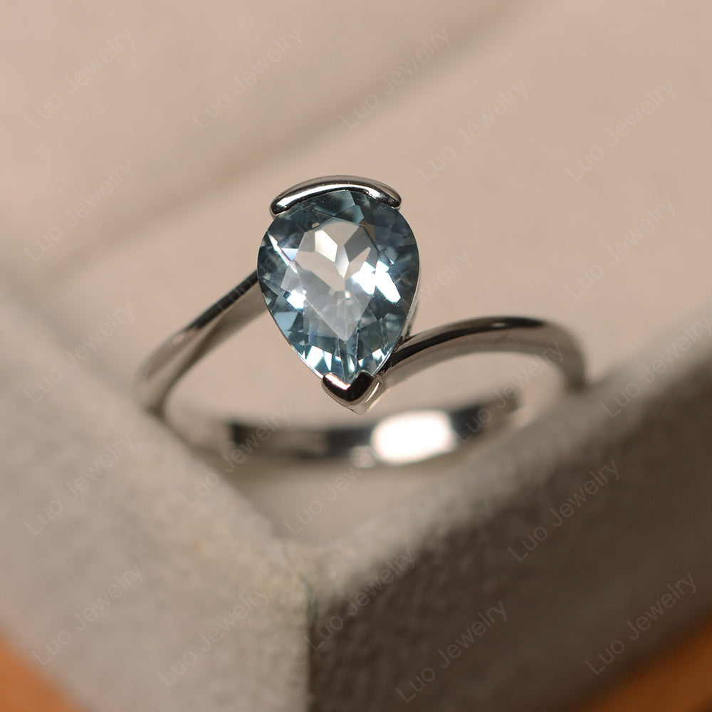 Pear Shaped Aquamarine Solitaire Engagement Ring - LUO Jewelry