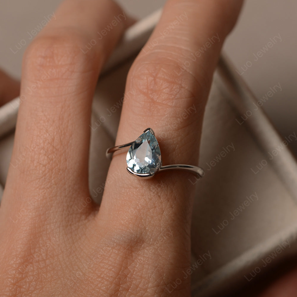 Pear Shaped Aquamarine Solitaire Engagement Ring - LUO Jewelry