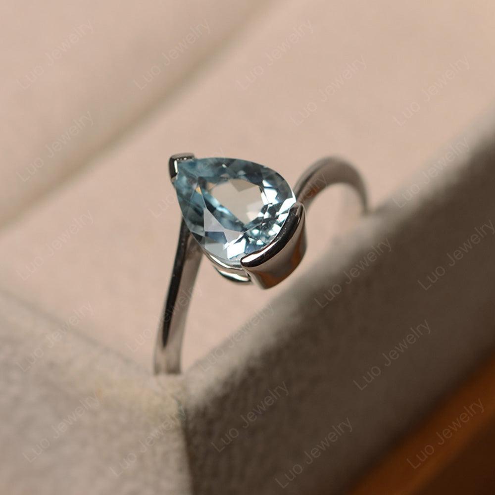 Pear Shaped Aquamarine Solitaire Engagement Ring - LUO Jewelry