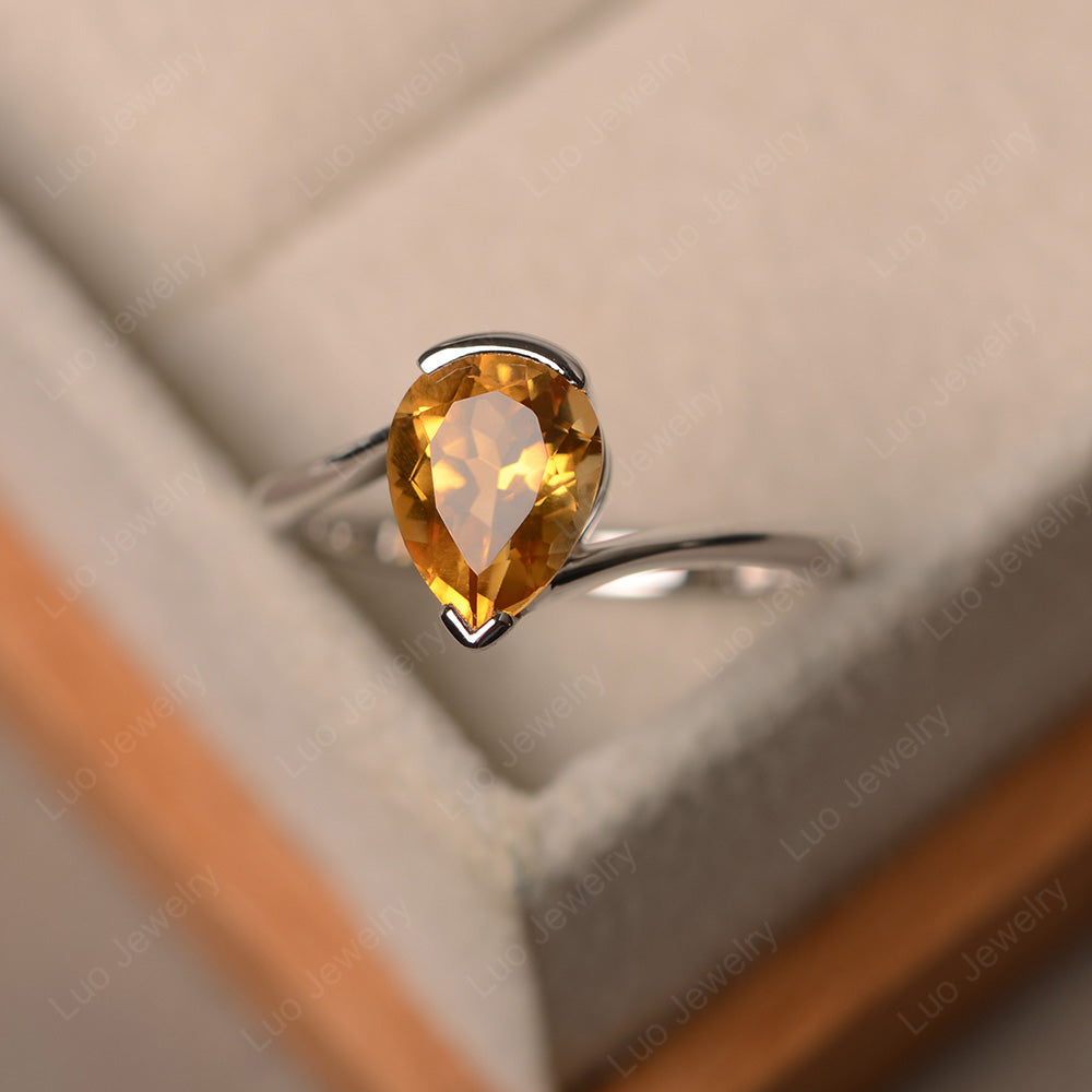 Pear Shaped Citrine Solitaire Engagement Ring - LUO Jewelry