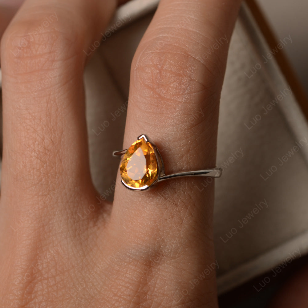Pear Shaped Citrine Solitaire Engagement Ring - LUO Jewelry